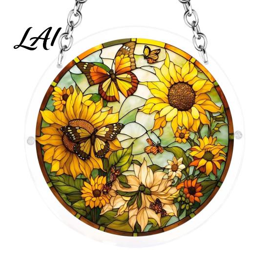 High Transparency Acrylic Puzzle Pendant Round Stained Glass Style Hanging Ornament 7.48 Mindful Weekend Activity Inch Window Decoration for