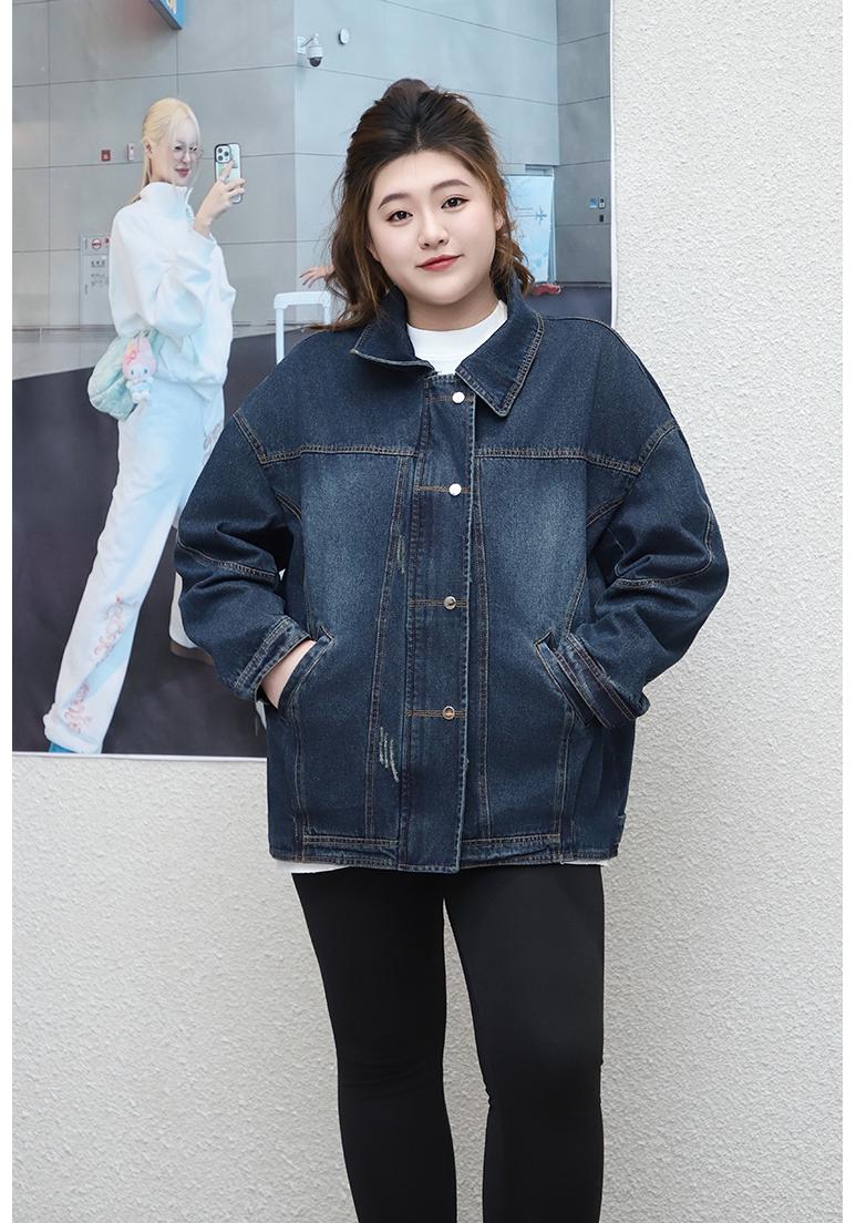 Spring Retro Lapel Denim Jacket - Sweet, Cool, Plus Size Women s Fashion 7XL (260-300 Jin) синий