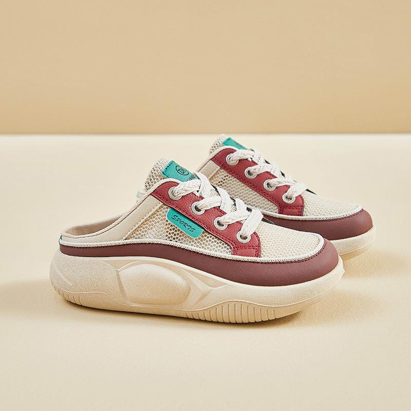 New Summer Half-support White Shoes for Women's Mesh Breathable Student Board Shoes Casual Thick Sole Height