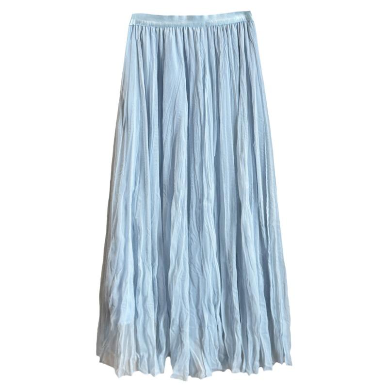 Early spring new fashion temperament versatile high sense A word pleated skirt women's drape mesh fairy skirt medium length skirt