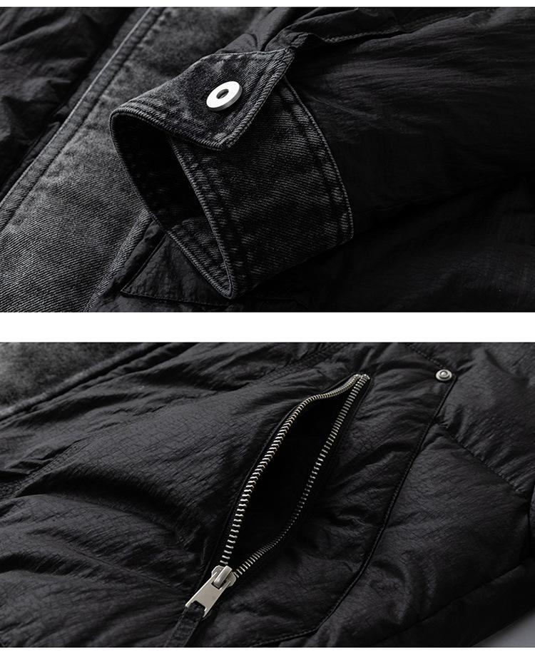 LEE Collaboration Men's Winter Denim Patchwork Down Jacket, 90% Down.