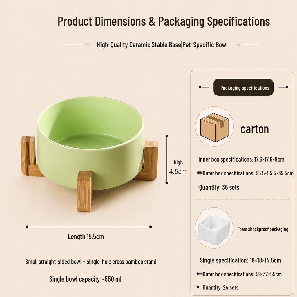 Non-Tip Ceramic Cat & Dog Bowl Set - Easy To Clean, Two-in-One Design