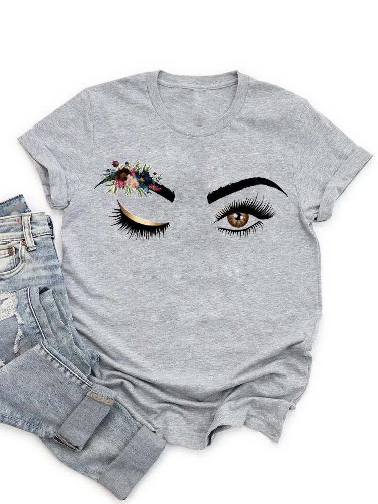 

Жіночий Макіяж Літера Смішний Новий Око Вія Мода Мультяшний Літній Леді Принт Футболка Стильний Т Топ Футболки Одяг Футболка L