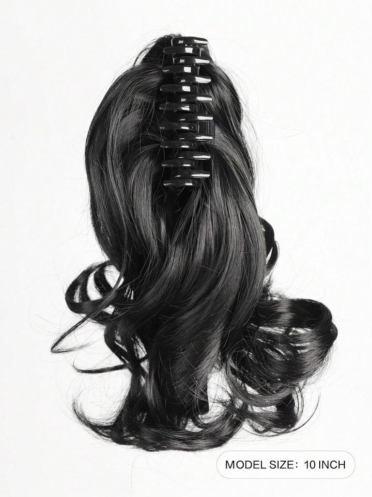 Syntetické 10palcové drápové sponky na prodloužení culíku, krátké volné vlnité culíky, syntetické příčesky pro ženy, každodenní použití (Černá)