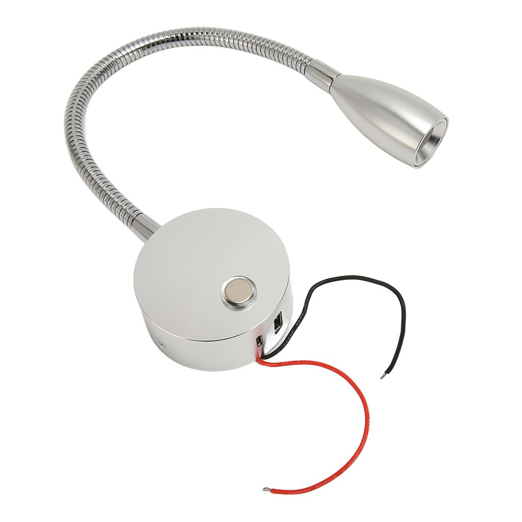 LED RV Gooseneck Bed Light with USB Port Type C Port Touch Control  12‑24V Soft Light RV Bedside Reading Lamp for   Van Boat