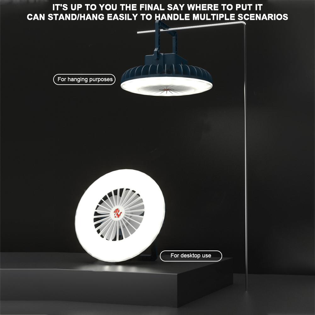 Camping Fan with LED Light Camping Tent Light Type C USB Charging Market Booth Fan Light with Hook 2 In 1 for Hiking Camping