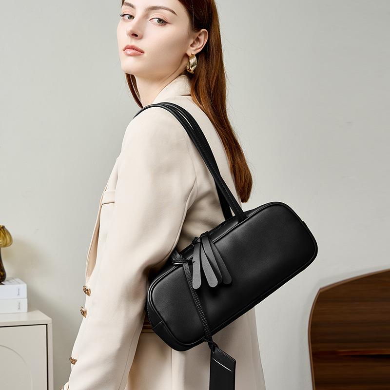 First Layer Cowhide Boston Bag, New Underarm Genuine Leather, Women's High-end Feel, Work Commuting Shoulder Bag