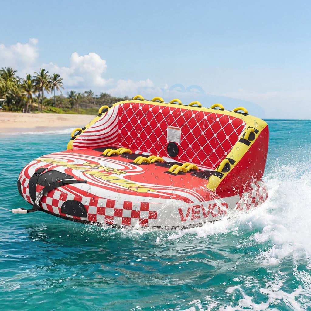 Towable Tubes for Boating, 4-Rider Inflatable Towable Tube for Boat to Pull, 308 kg Capacity Water Sports Boating Tubes - with Full Nylon Cover, Dual
