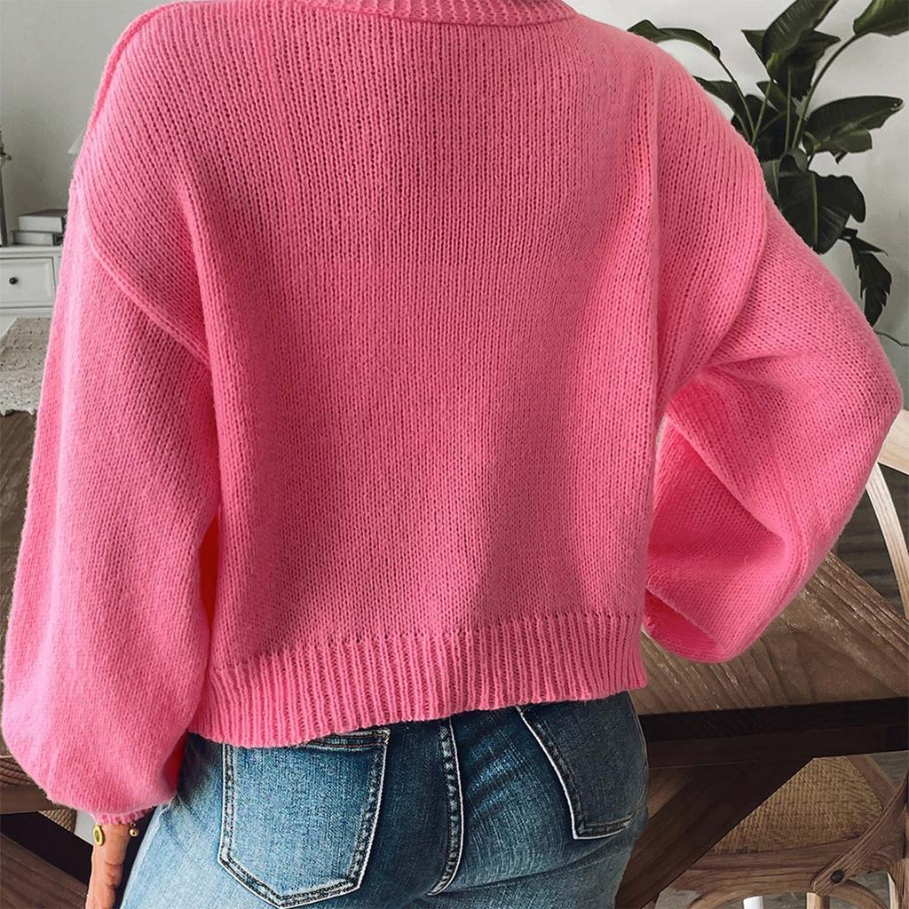 Women's Solid Color Knitted Sweater With Sleeves,casual Sweater Jacket