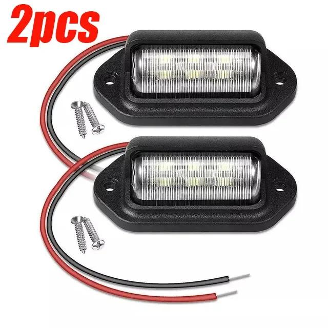 2Pcs Car 6 LED License Number Plate Lights Waterproof 12-24V Universal Truck RV Trailer Tail License Plate White Side Lamp Bulbs