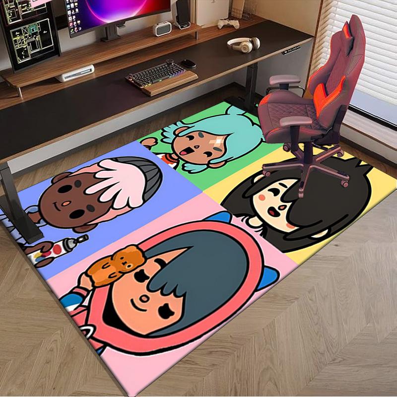 Toca Boca Spielfiguren im Gittermuster Teppich für das Büro, Stuhlunterlage, Dekorations Teppich Wohnzimmer Schlafzimmer Matte, Große Größe Fan Geschenke Weihnachtsgeschenke