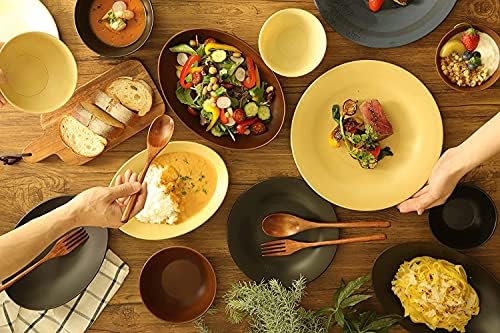 Rebirth Natural Series 8-Piece Dinnerware Set with Chopsticks and Spoon, Black, Lightweight Plastic, Dishwasher and Microwave Safe (Black)