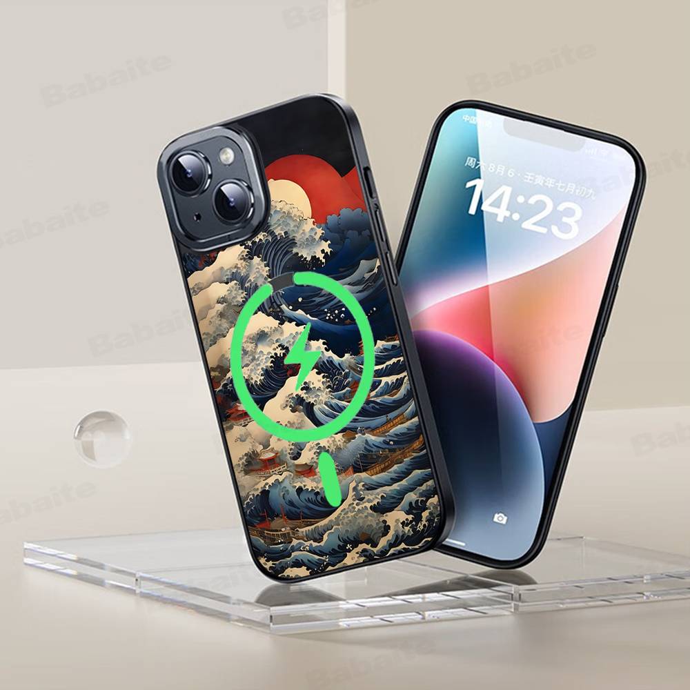 Kanagawa Great Wave Anime Phone Case Magnetic Case For IPhone 16 14 13 12 11 15 Pro Max Plus For Magsafe Wireless Charge Cover