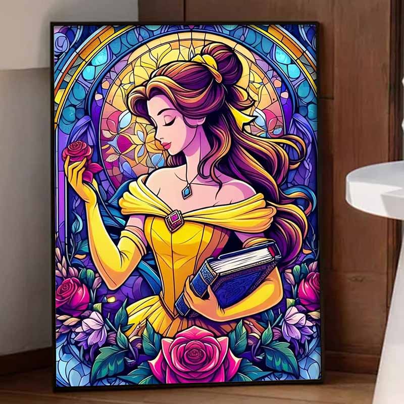 Disney diamond painting 5D round diamond full of diamonds diy handmade stickers, home decoration paintings with Belle and Rose.