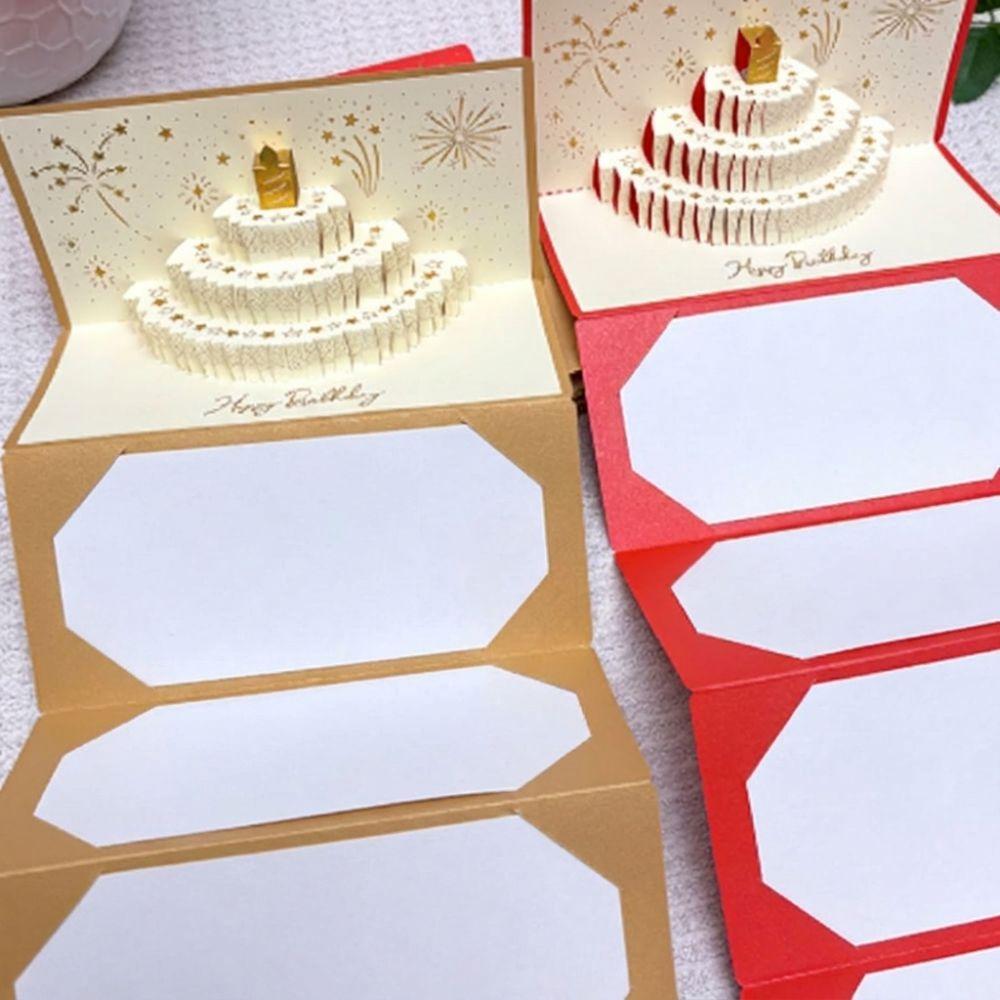 6 Card Slots 3D Pop-Up Cake Greeting Card Illuminated Musical Light Gift Card  Gift Giving