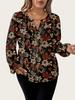 Plus Size Retro Floral V-neck Lantern Sleeve Chiffon Blouse