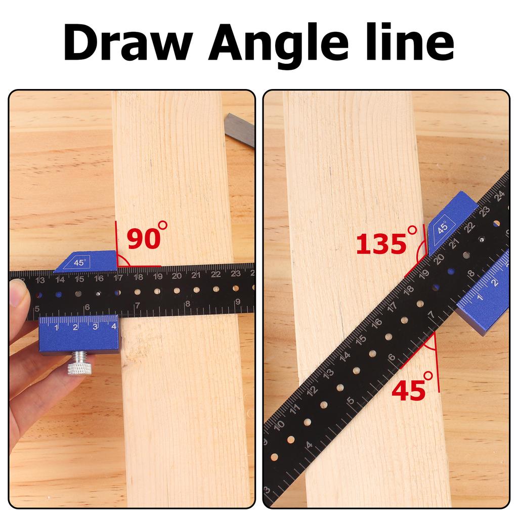 Woodworking Ruler Precision Pocket Metal Slide Rule Inch and Metric T-Type Scribing and Square Ruler for Marking and Measuring