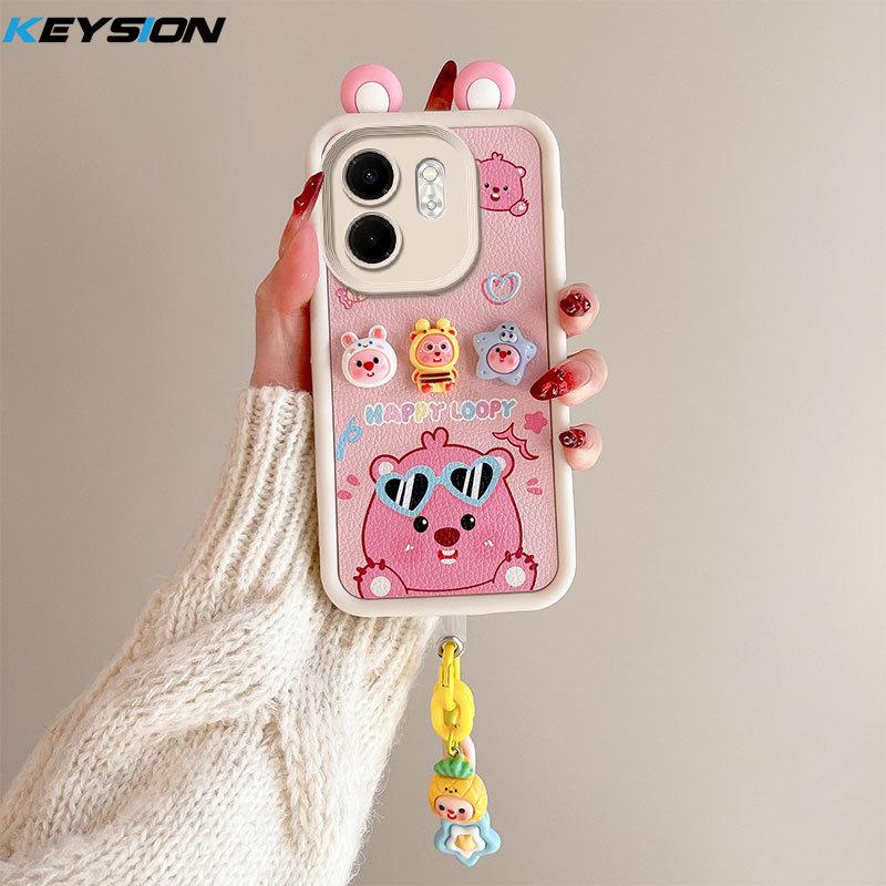 

Чехол KEYSION Cute Ear 3D Cartoon для Infinix Hot 50i с браслетом, мягкий силиконовый противоударный чехол для телефона Infinix Smart 9 HD for Smart 9 HD