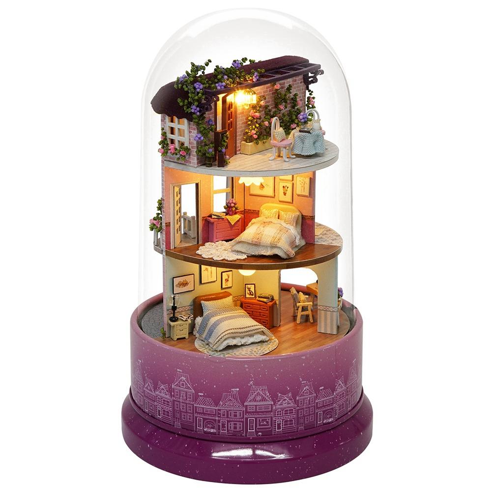 Creative House Model with Rotate Music Box Dust Cover LED Light(Home)