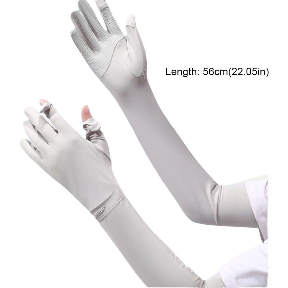 Fashion Solid Color Long Sleeve Sun Protection Non-slip Sunscreen Sleeve Gloves Elastic Cooling Ice Silk Arm Sleeve Women
