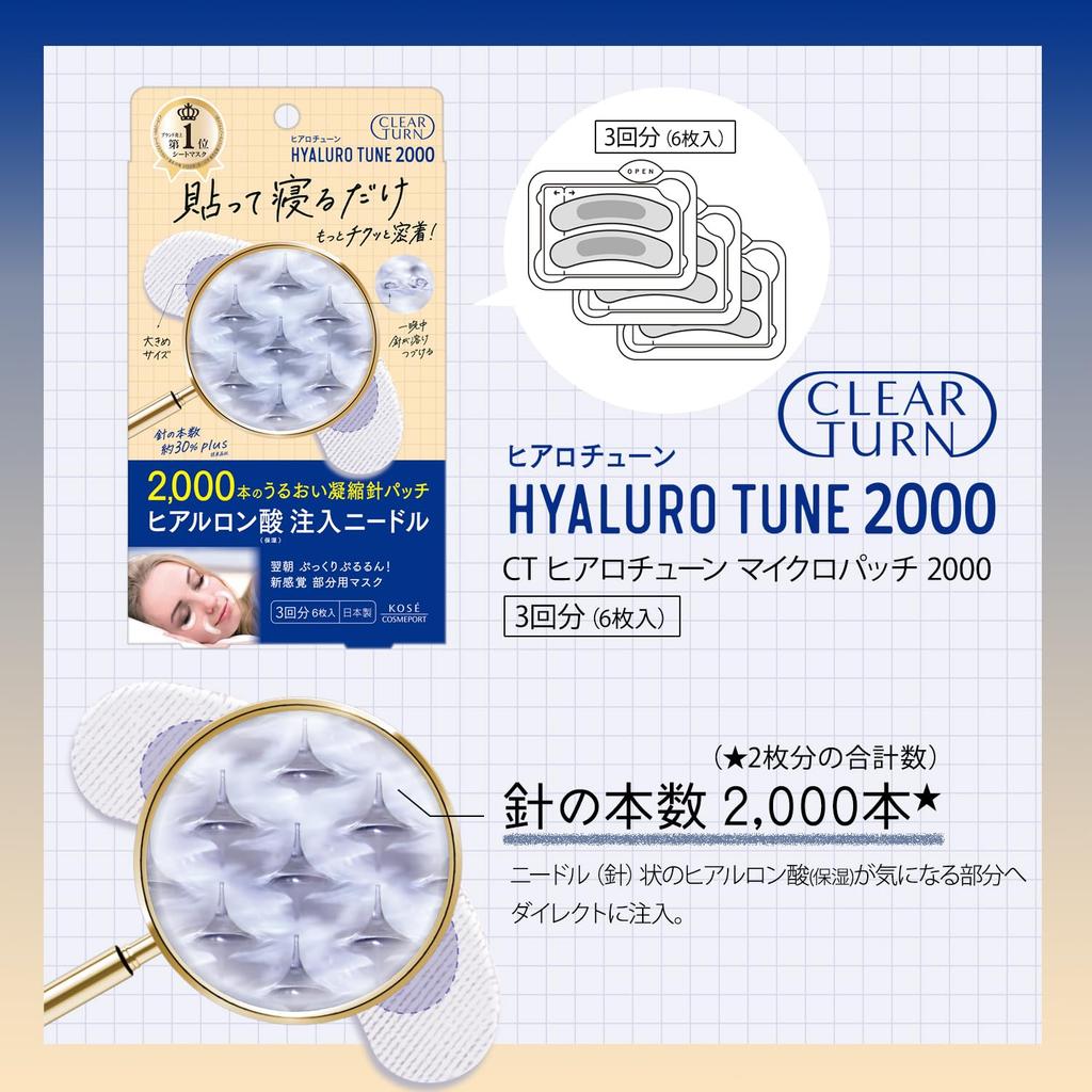 Clear Turn Hyalotune Micro Patch 2000 Needle Patch Face Pack for Areas and Hyaluronic Acid 2000shot Dark Circles Measures 3 Times Bonus Included KOSE