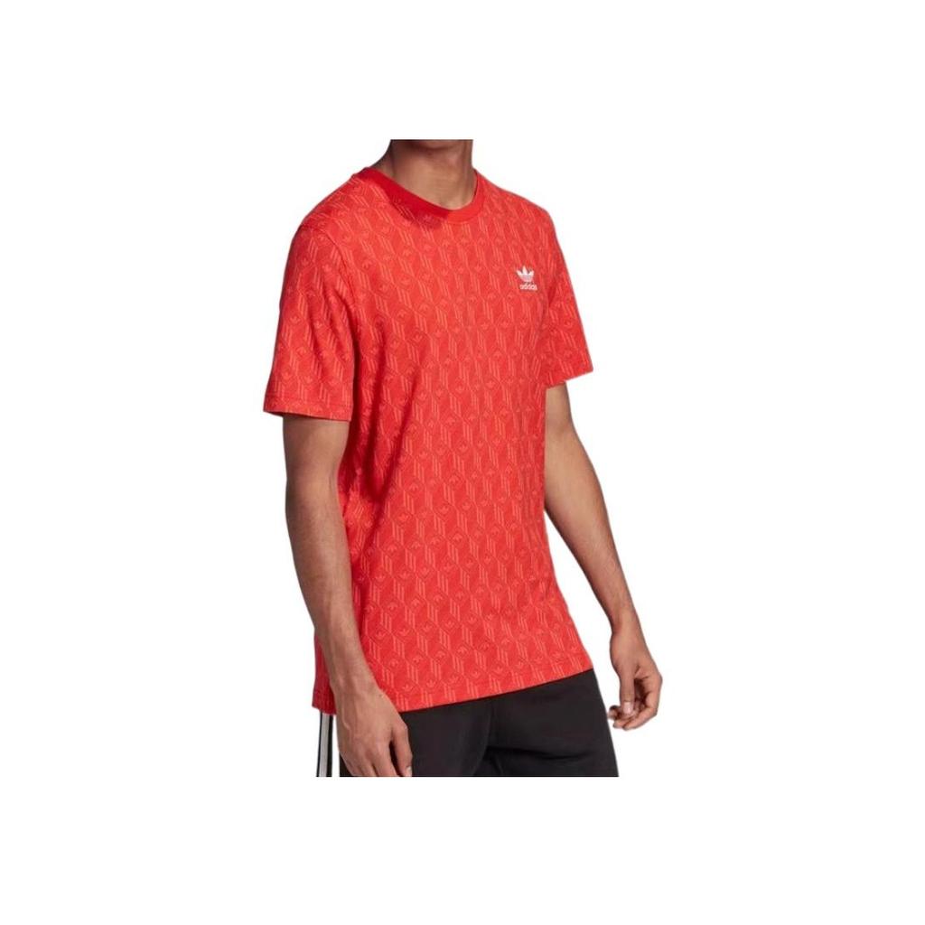 adidas Originals Mono Allover Print Logo Graphic Crew Neck T-Shirt Men Tops Orange FM3426