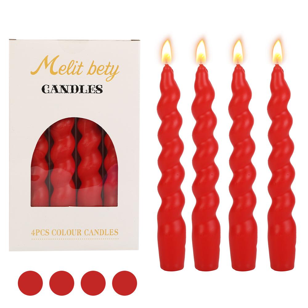 

Colorful Twisted Spiral Long Rod Candle Home Creative Wedding Rodless Wax Candle Red 4 packs