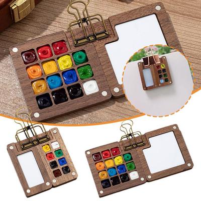 Empty Wooden Watercolor Palette Portable Mini Travel Watercolor Acrylic Paint Box Square Tray Box Art Painting Art Supplies