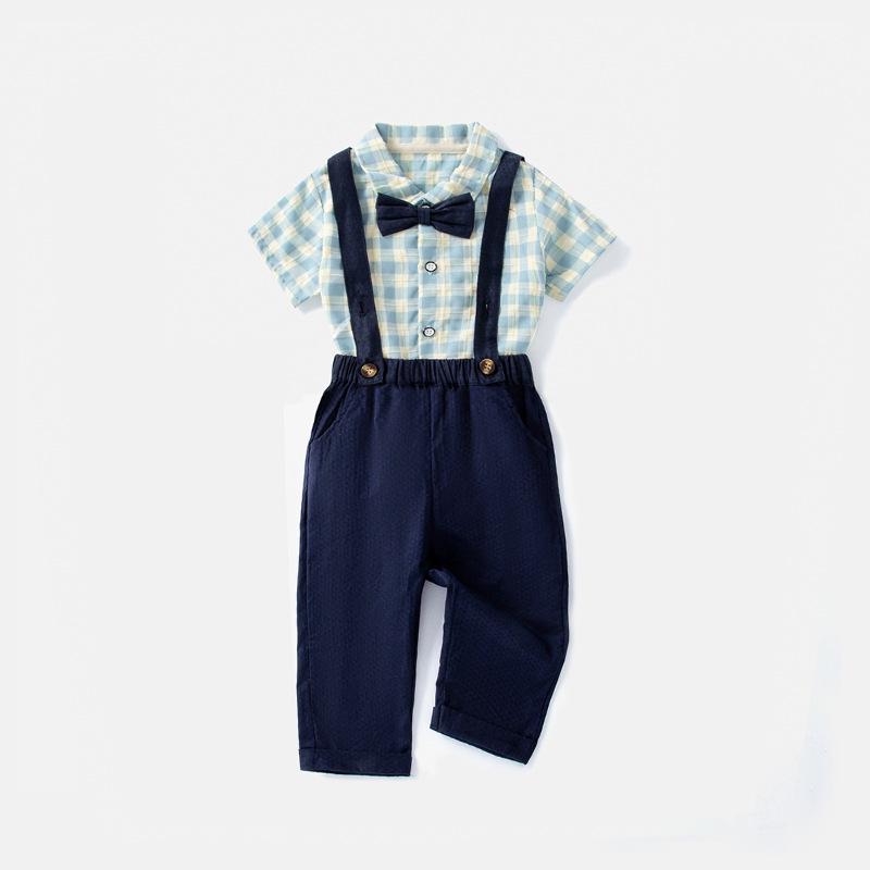 Boys' Spring/Summer First Birthday Outfit - Short-Sleeved Shirt & Long Overalls