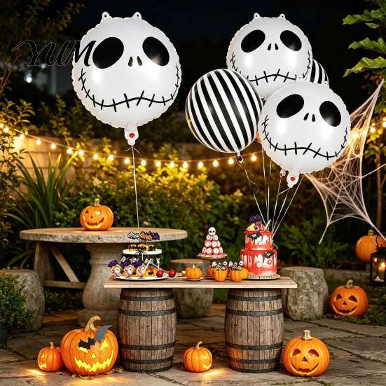 Spooky Carnival Party Favors 12PCS Halloween Skull Balloon Set, Aluminum Foil Balloons, Black And White Theme Supplies Striped Realistic Print