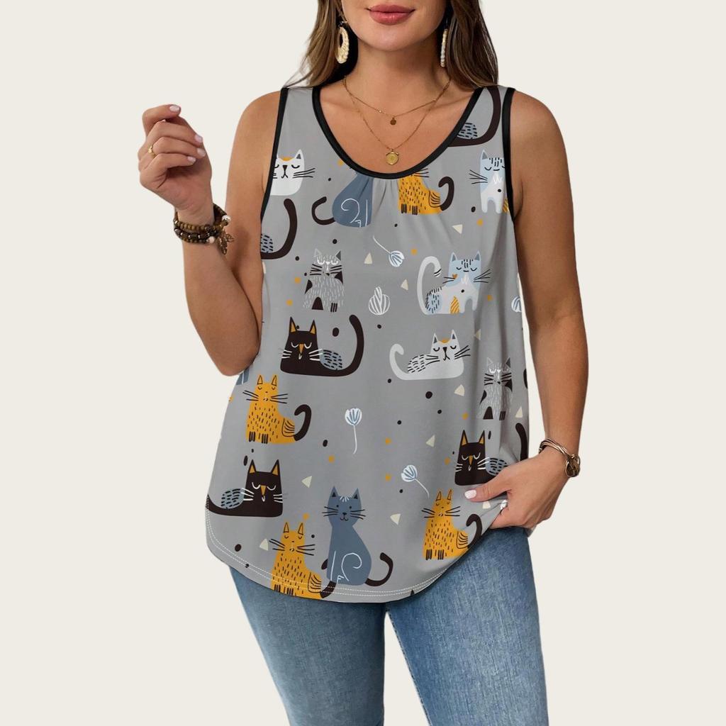 2025 Trendiges Ärmelloses Top mit Denim-Print für Damen in Übergröße - Europäische & Amerikanische Sommer Mode