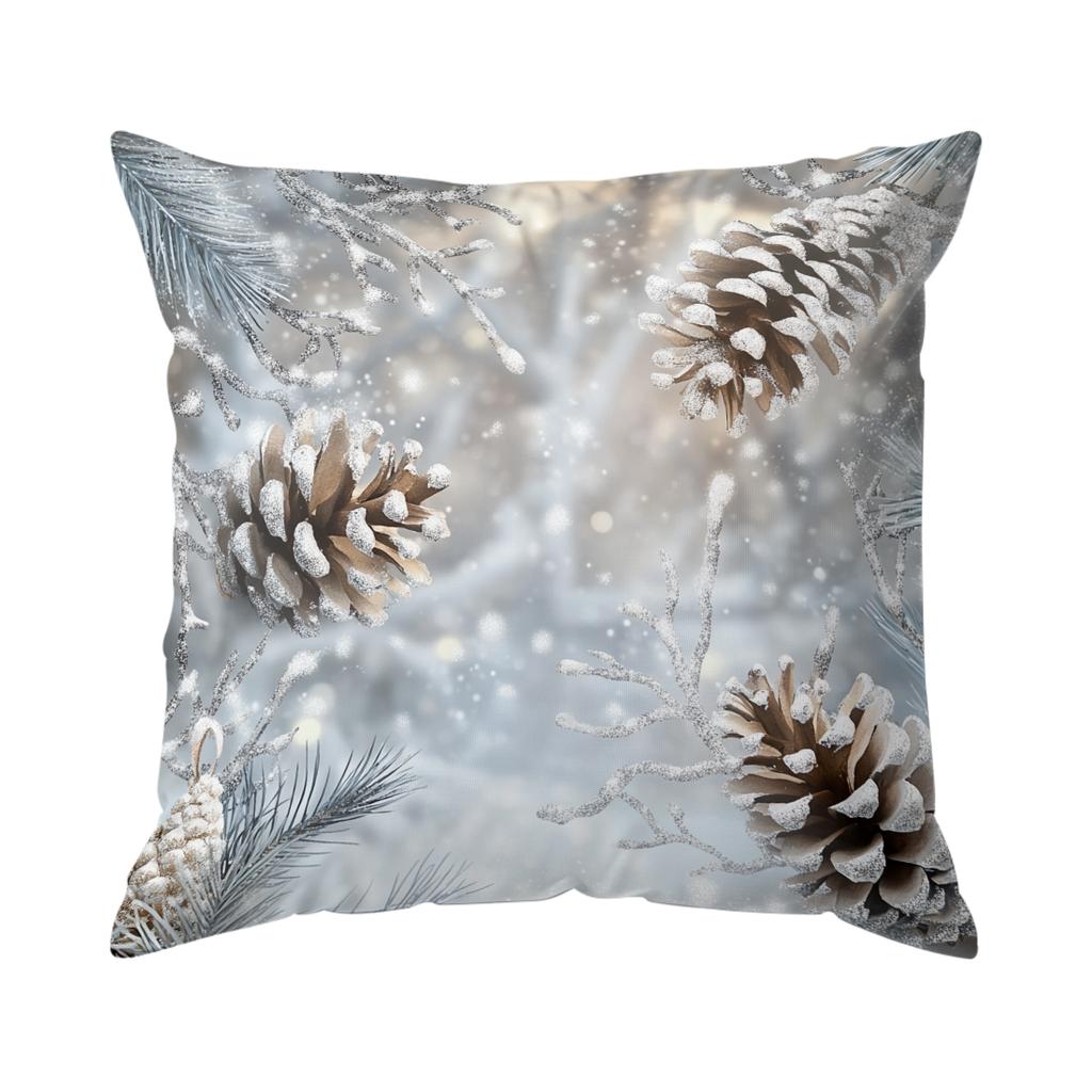 Silver Christmas Theme Pillowcase Printed Polyester 45x45cm Throw Pillowcover Decorative Sofa Cushion Pillowslip Home Decor