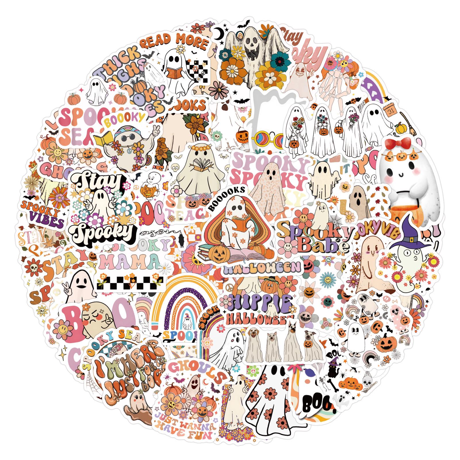 

100 Cross-border Halloween Cartoon Graffiti Stickers for Suitcases & Laptops - Waterproof & Decorative