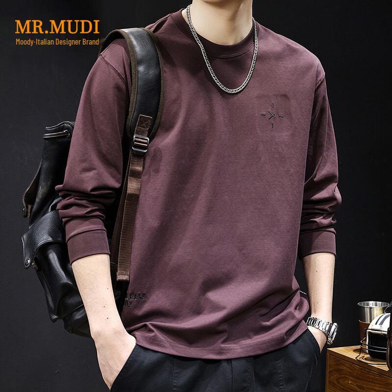 MR.MUDI Men's Minimalist Crew Neck Long Sleeve T-Shirt