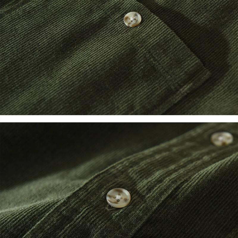 Spring Fall Shirts for Men Japanese Retro Style Corduroy Long Sleeve Men's Casual Shirt Daily Thin Coat Lapel Pocket 100 Cotton Button Shirt