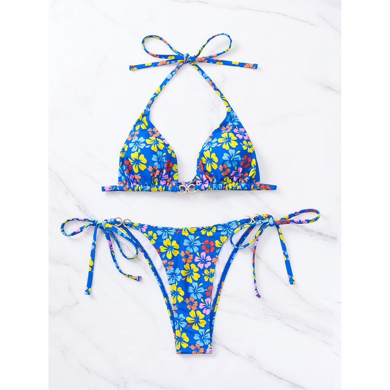 

Новое сексуальное бикини с микропринтом, женский купальник, женский купальник, комплект бикини из двух частей, купальник для купания S синий