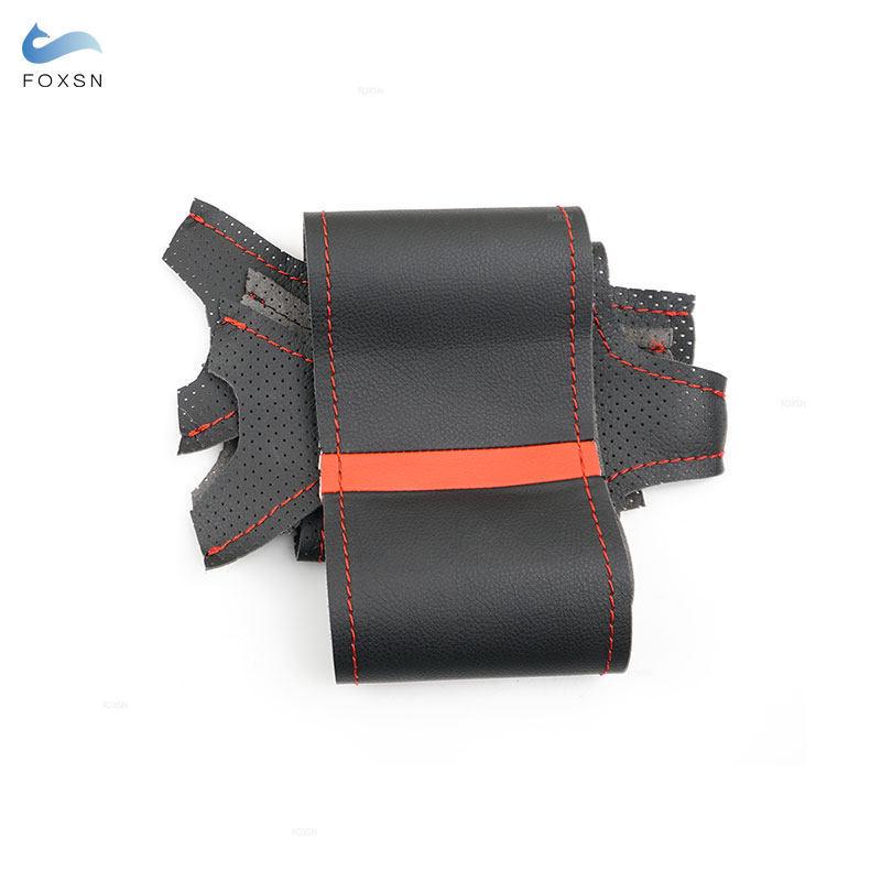 For VW Golf 4 MK4 Passat B5 1997-2002 For Skoda Fabia Seat Leon MK1 1998-2004 Car Steering Wheel Cover Leather Trim Red Strip
