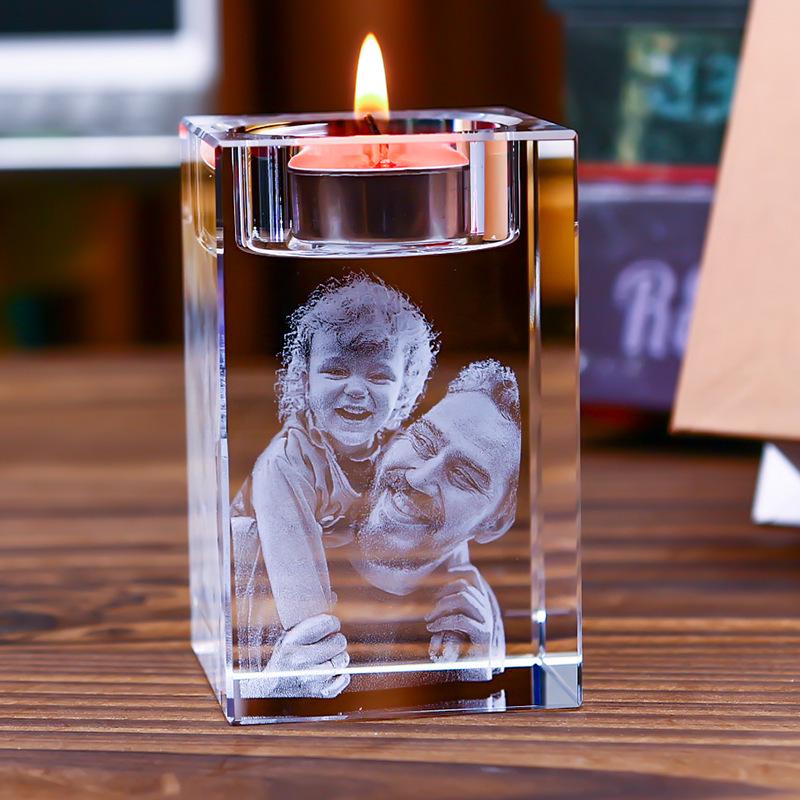 Romantischer 3D-Kristall-Kerzenständer mit Fotogravur für Paare - Perfekt für die Heimdekoration, Geburtstage & den Valentinstag