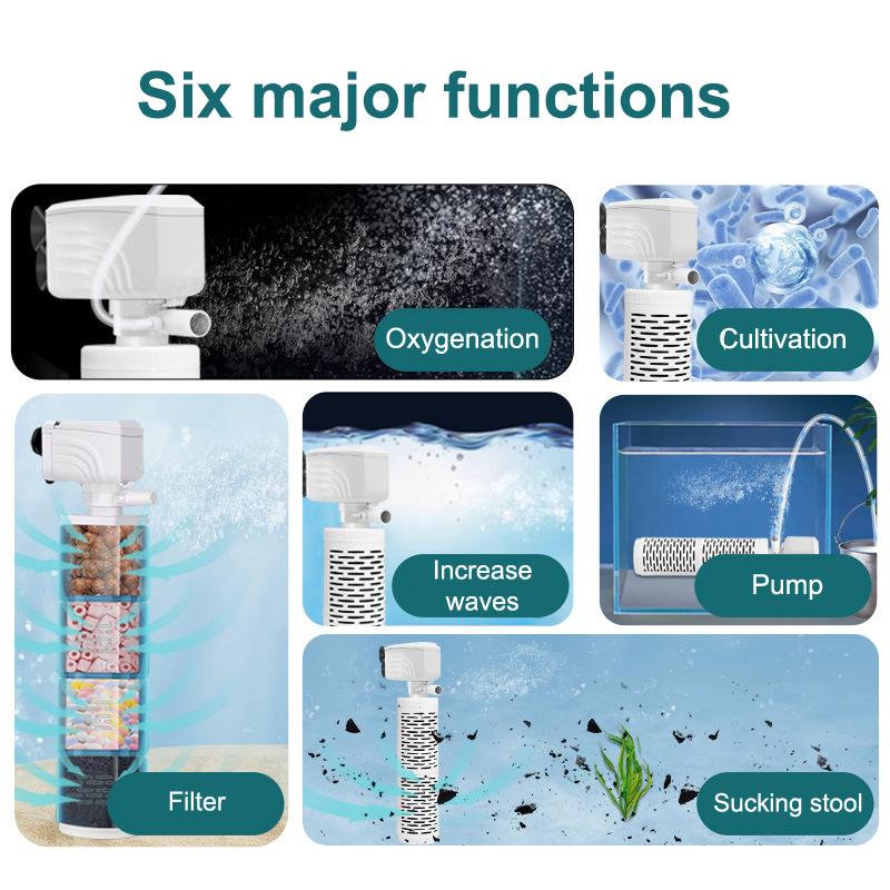 Pompă Filtru Acvariu 3 în 1 Silențioasă Acvariu Submersibil Aerator Oxigen Pompă Aer Acvariu Pompă Schimbător Apă Făcător de Valuri