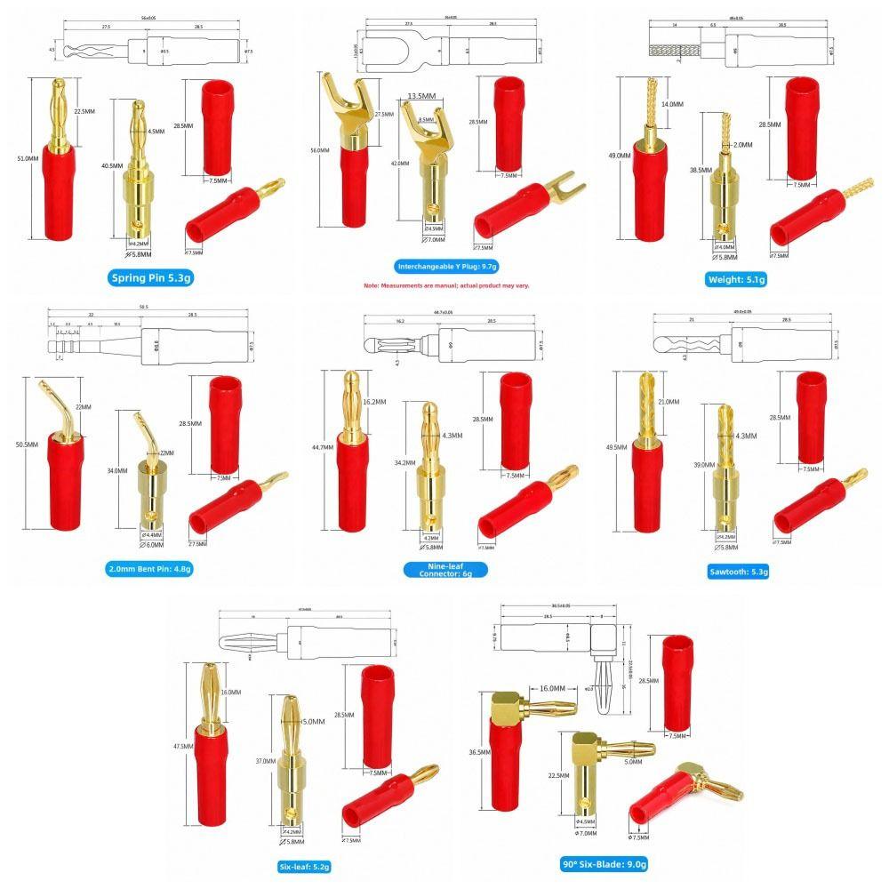 2/4Pcs 24K Gold Plated Gold Plated Audio Connector Self-locking Banana Plug  Audio Cable Adapter