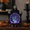 Samlarobjekt i vintagestil med LED-ljus, Halloween-dekor i falsk kristallkula, Hartsfigur av häxa/skelett/katt/spöke med läskig hemdekor