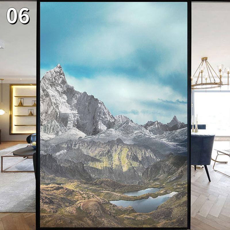 Sky Artistic Glass Sticker Static Cling Privacy Window Film Mountain Landscape Painting Frosted Window Sticker Home Decor