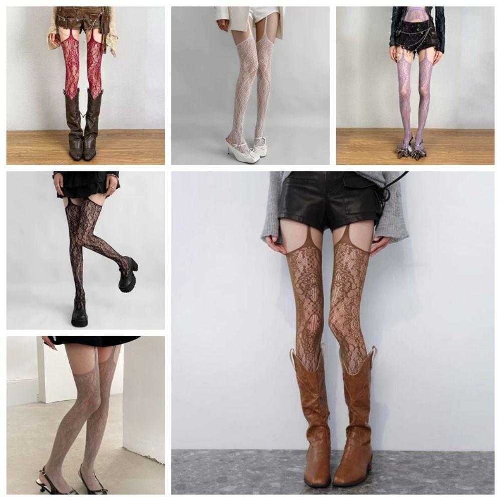 Transparent Lace Suspender Stockings Ultra-thin Leggings Women Mesh Pantyhose Streetwear