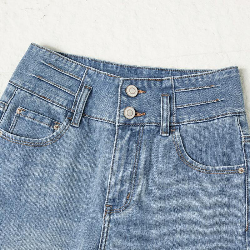 RAIN.CUN Women's Warm Thin Velvet High-Waist Straight-Leg Jeans