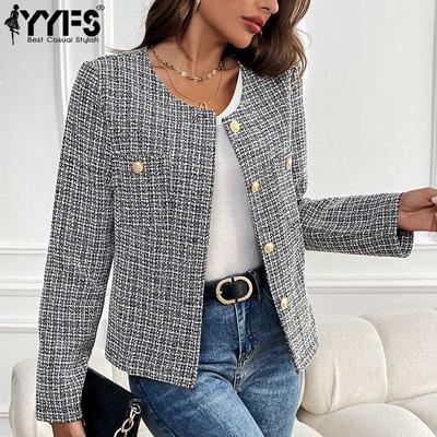 Women's Fashion Casual Fall Winter Plaid Print Long Sleeve O Neck Coats(women’s)