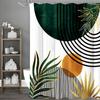 Abstract Mid-Century Shower Curtain, Modern Bohemian Sun Leaf Half Circle Curve Aesthetic Botanical Bathroom Decorative Shower C