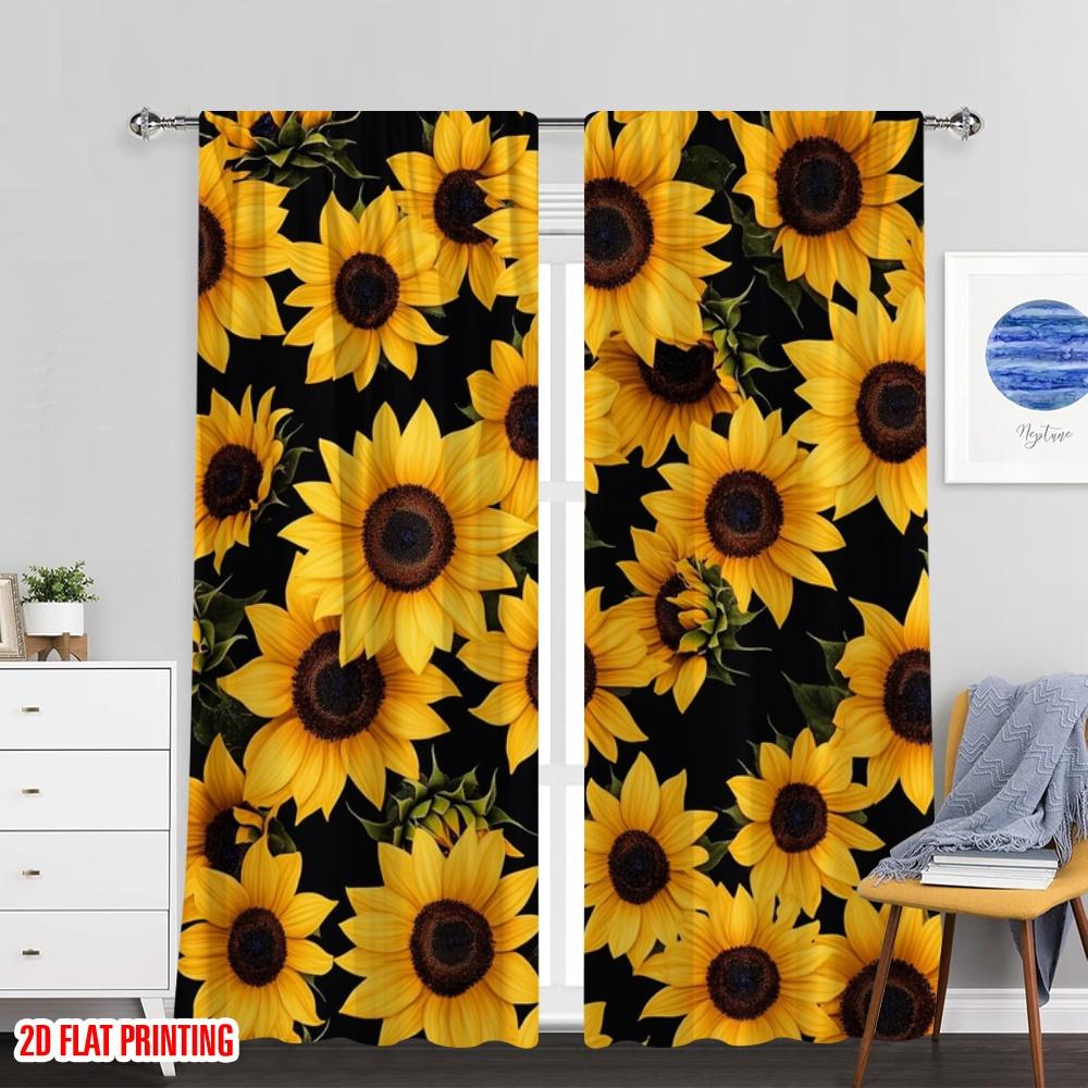Flat Printing Curtains Sunflower Protecting Privacy Family Party Decoration Home Decor Set Of 2 Made Polyester