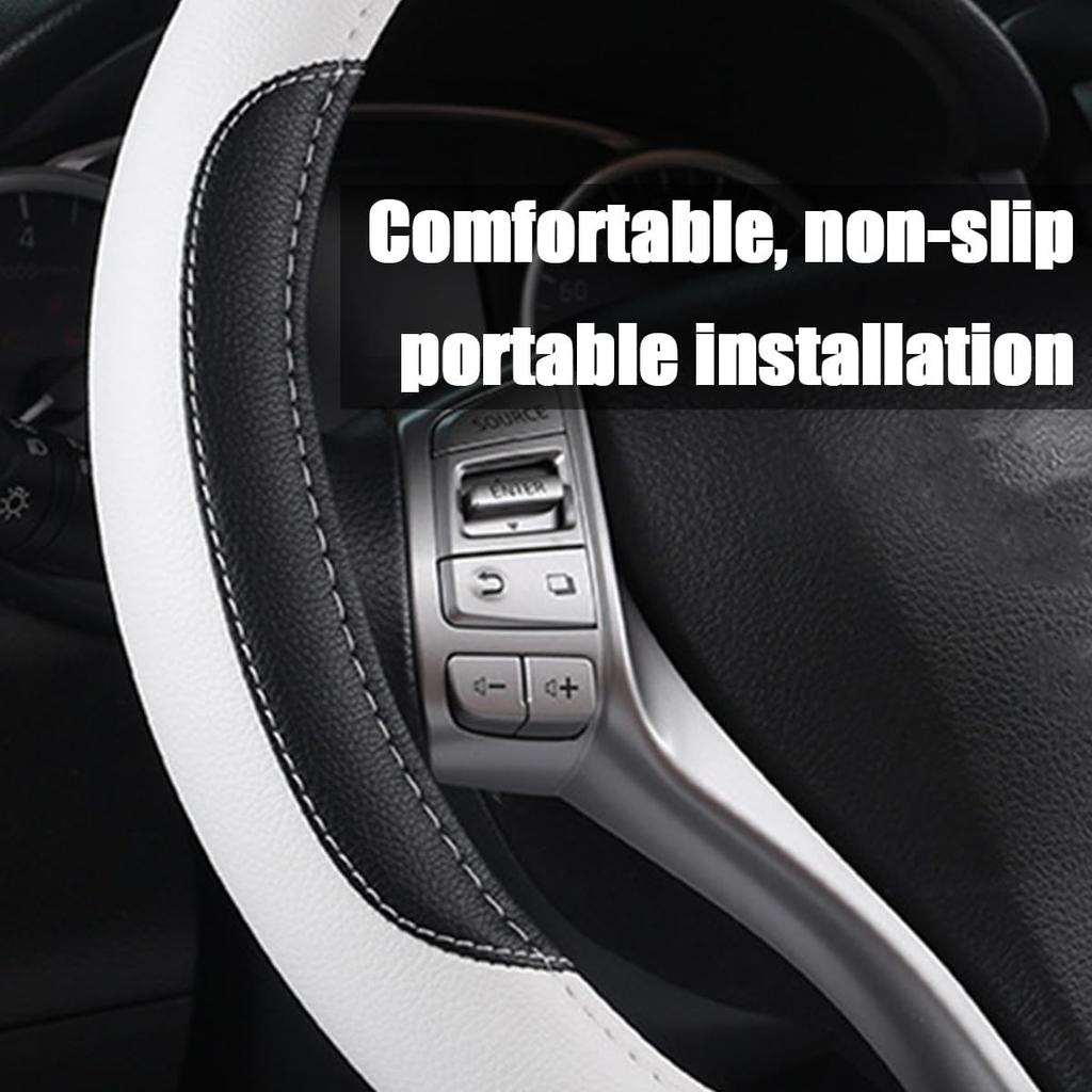 Leather Car Steering Wheel Cover, Universal 15 Inch for Car Truck SUV, White