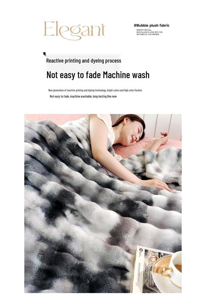 Cross-border Tie-dye Ink Painting Fleece Blanket - Large Bubble Air Conditioning Shawl