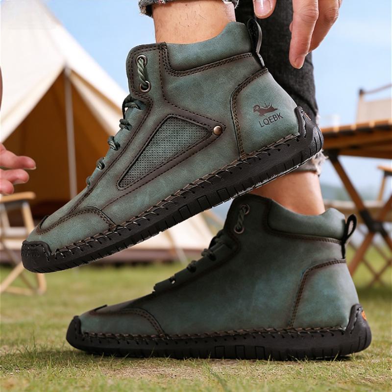 Retro Men's High-top Boots Soft Leather Comfortable Lace-up Casual Footwear Waterproof  Flexible Outdoor Trekking Shoes